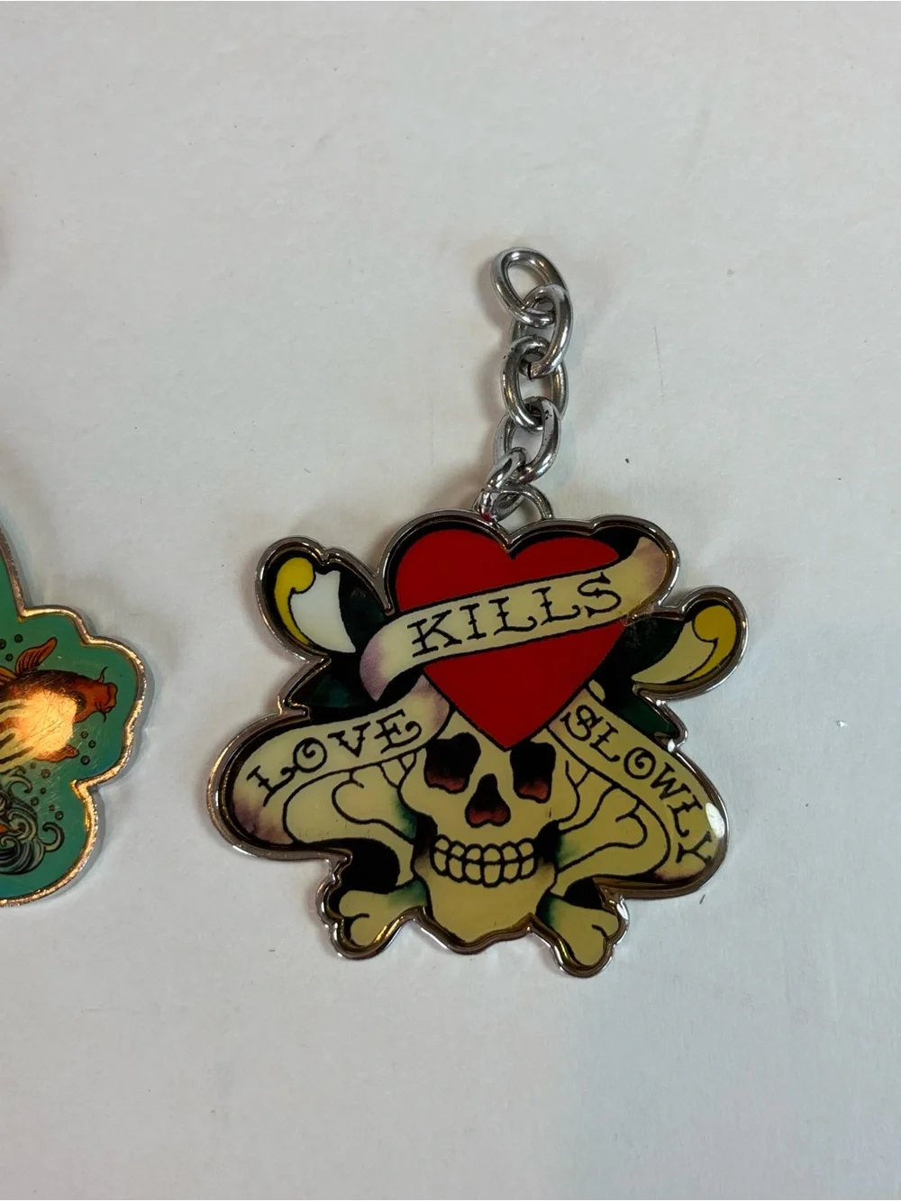 THREE! Ed Hardy Keychain Mermaid Logo & Love Kills Slowly Skull Charms Key Rings